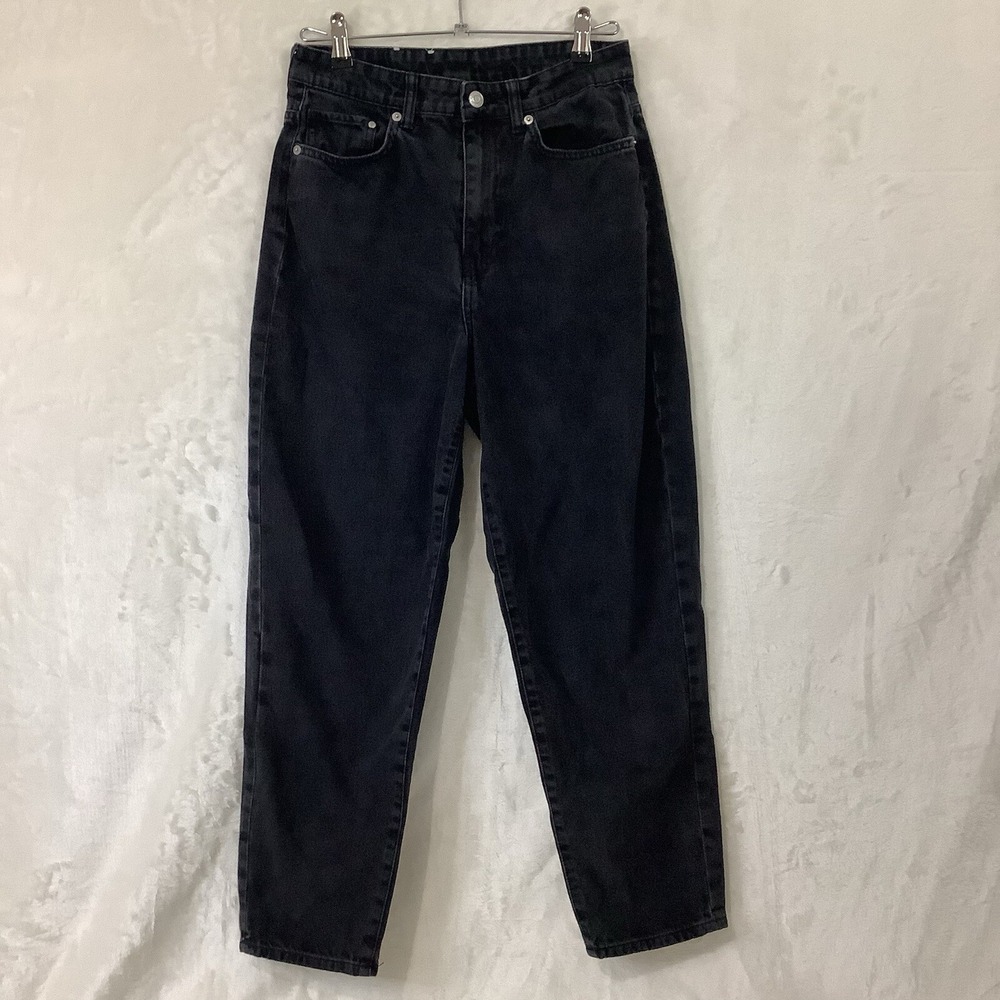 &Denim Jeans Womens 6 Loose High‎ Waist Ankle Length Grey Black Denim Mom Jeans